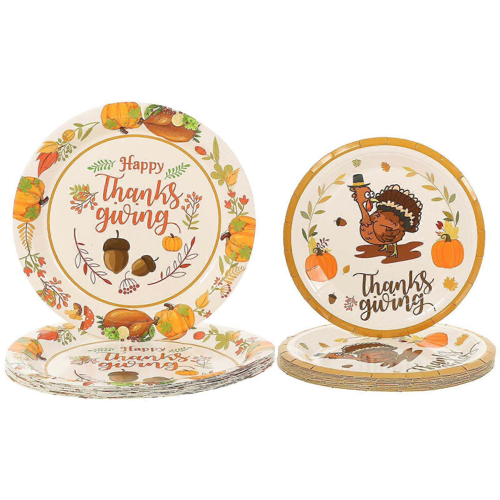 32pcs Thanksgiving Party Plates Dinnerware Disposable Round Dessert Plates Random Pattern