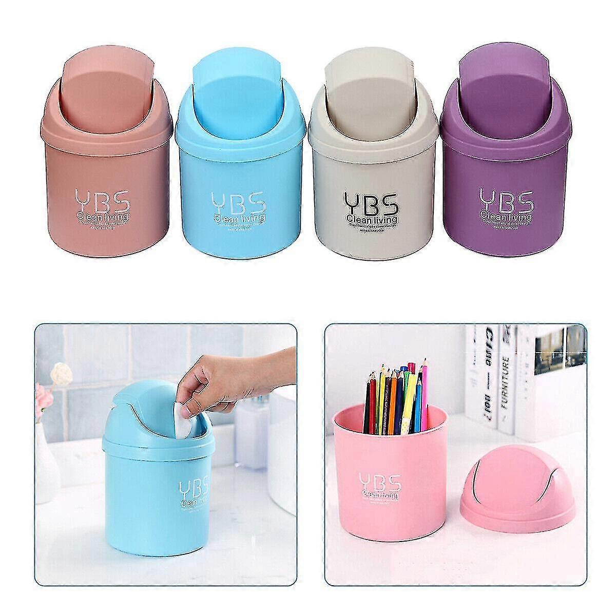 2stk Bærbar Mini Avfall Bin Trash Can Desktop Søppel Basket Table Roll Swing Lokket