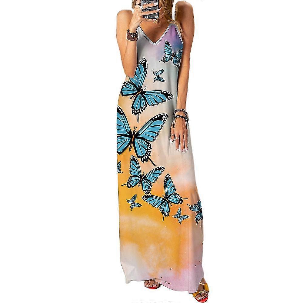 Femmes Boho Imprimé col V Maxi Robe Longue Vacances Plage Cami Sundress