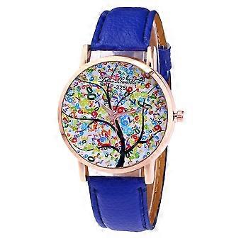 Fashion Quartz Wrist Watch Round Dial with Leather Band for Women Men (Sapphire blue)
