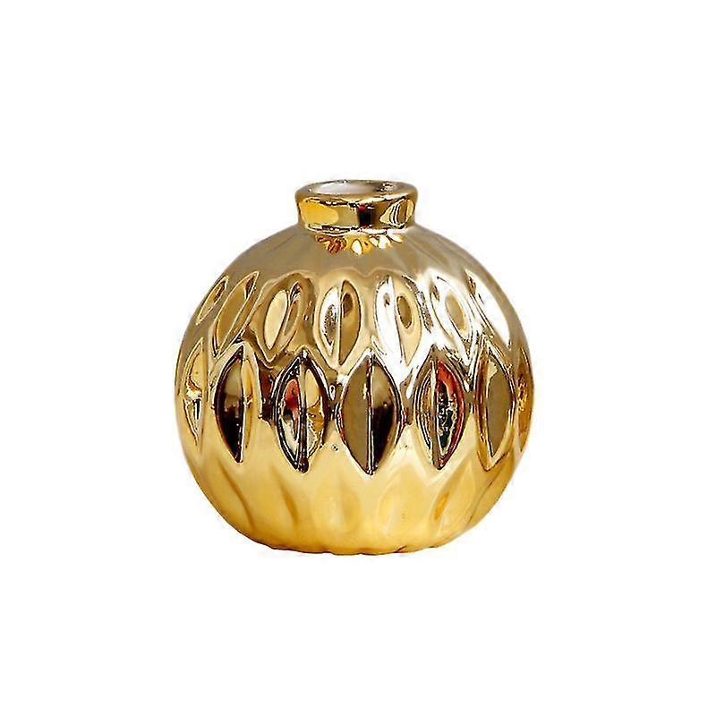 Ceramic Small Vase Small Flower Embossed Fish Lip Pattern Crafts Home Decorations (Gold)