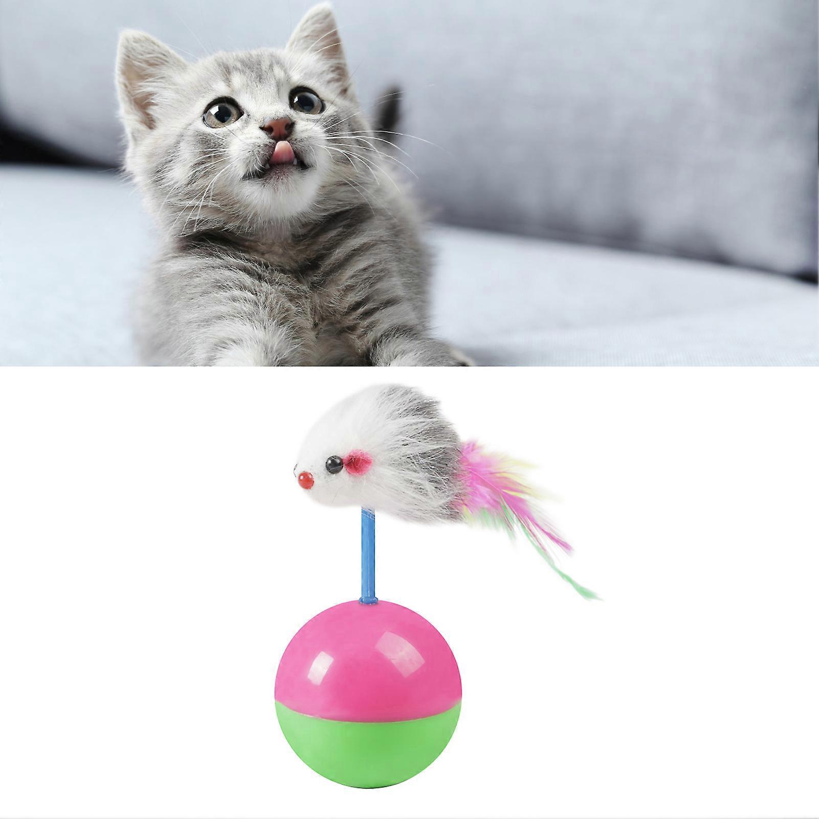Cat Mouse Teaser Toy with Feather Bobblehead Interactive Ball Toy for Kitten Play Exercise Entertainment 