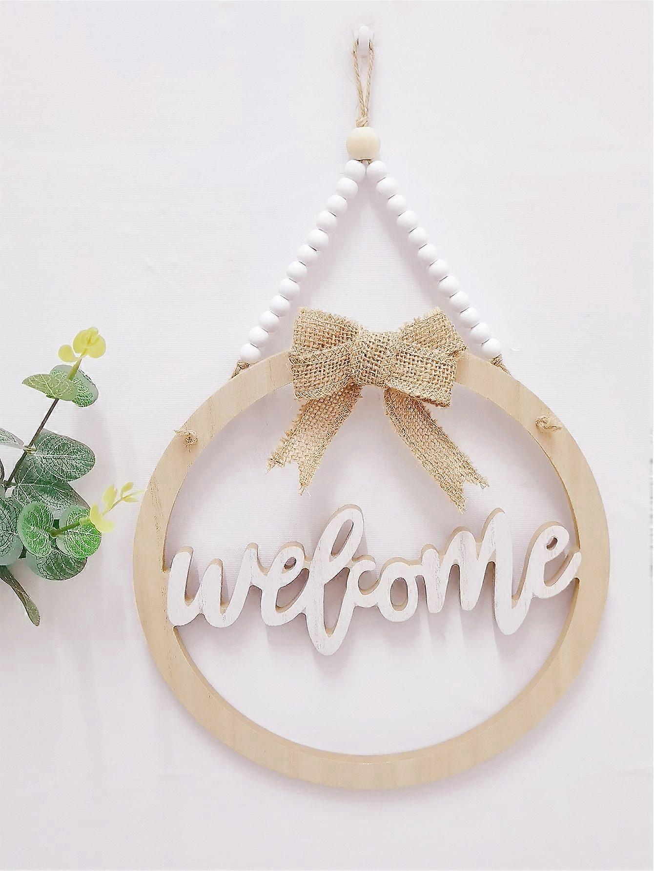 1pc木製の壁掛け、モダンな手紙と弓の装飾ラウンドハンギングデコレーション家庭用