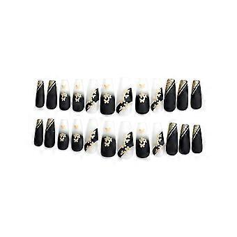 Frosted Black Gradient Long Fake Nails Sweet Charming Reusable False Nails  Jelly Glue Model
