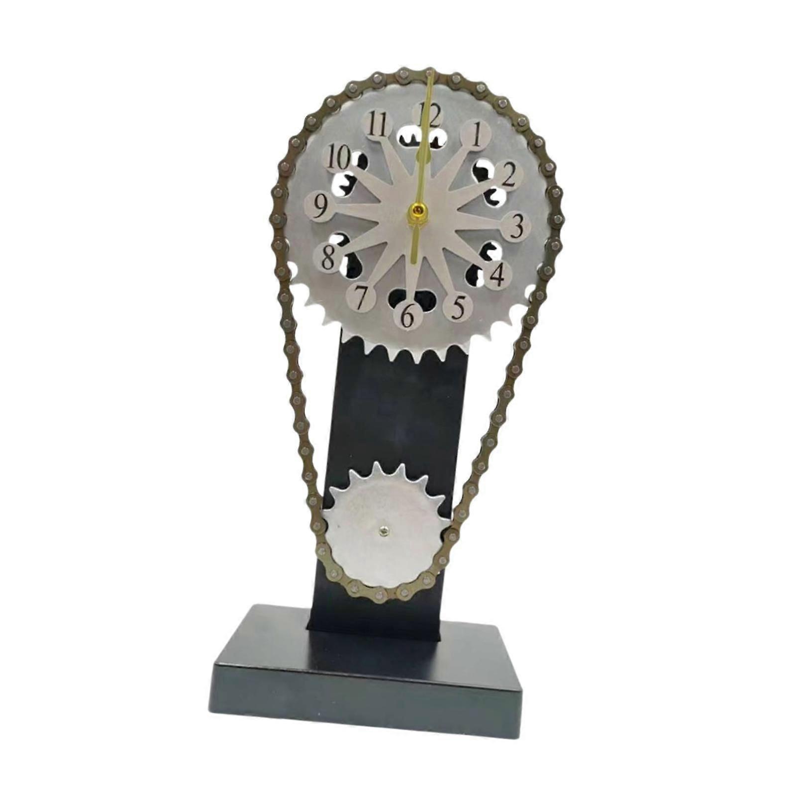 Rotating Gear Clock Unique Industrial Chain Clock for Office Desktop Bedroom Gray