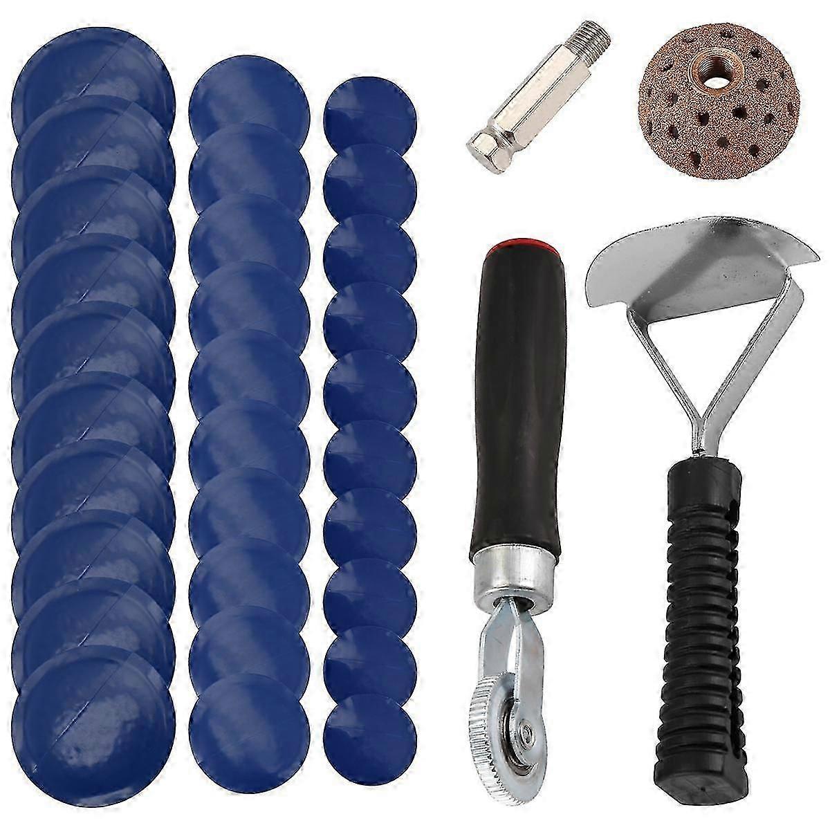 Tire Patch Roller Kit, Tire Patch Roller/tire Repair Buffing Wheel/tire Inner Liner Scraper/ 30pcs Patches(32/ 42/ 58mm)