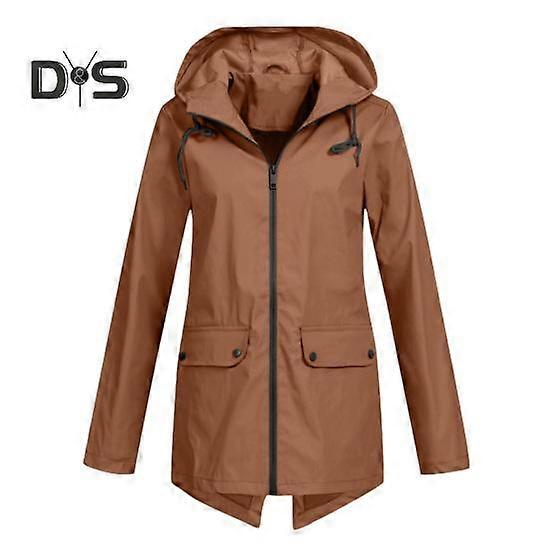 Women Fall Winter Coat Windproof Long Sleeves Hooded Drawstring Windbreaker Zipper Closure Pure Color Patch Pockets Daily Wear Outdoor Jacket