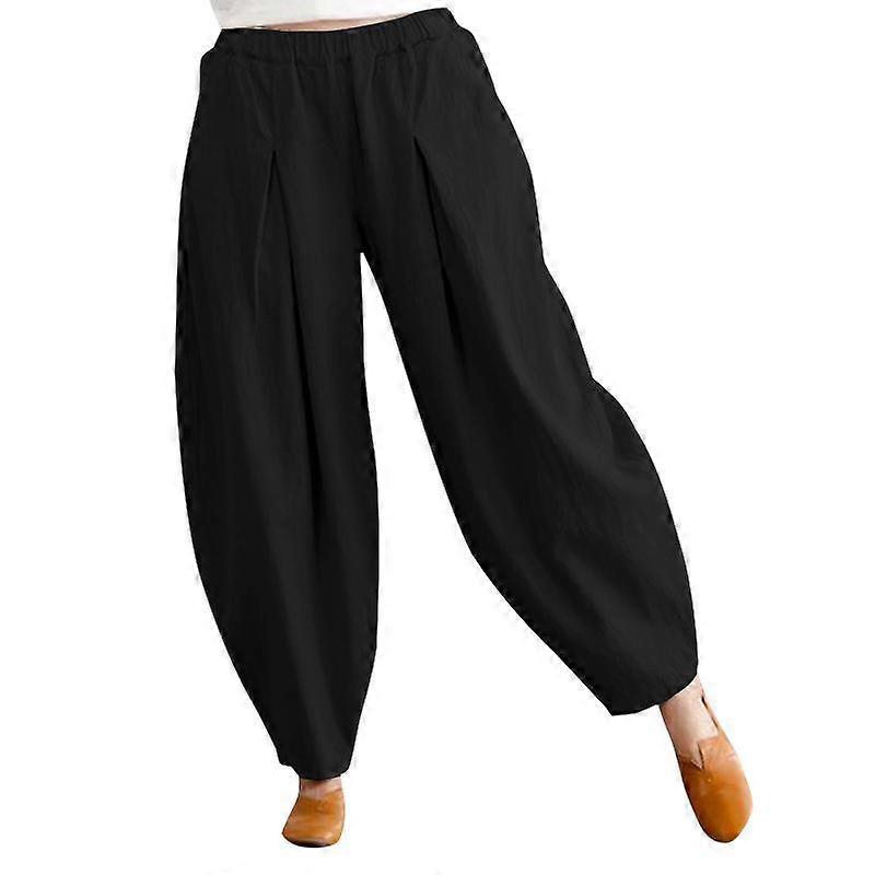 ZANZEA Women Summer Cotton Pants Solid Color Casual Elastic Waist Loose Harem Pants