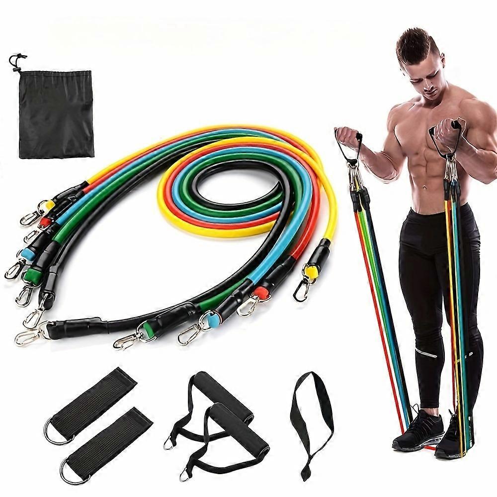 Set of 11 TPE Resistance Bands with Door Anchor Handles Carry Bag and Straps for Legs and Ankles Muscle Strengthening Exercises