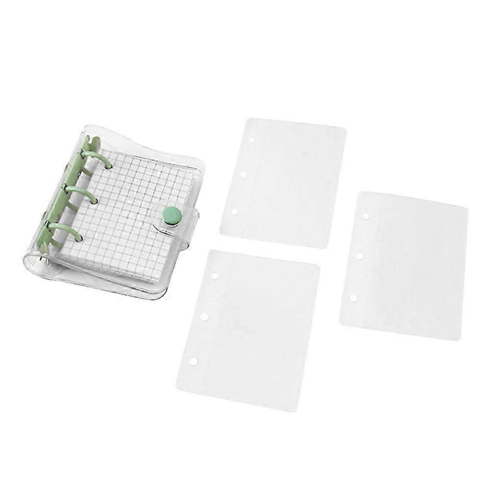 Mini Transparent 3Ring Binder Covers with Grid Inner Page and Binder Pockets Mini Loose Leaf Notebook Binder Clear PVC Binder Cover with Snap Button