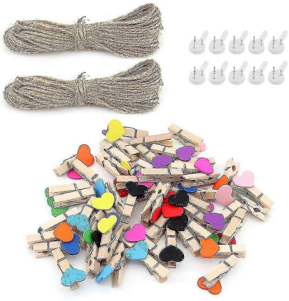 100 PC 미니 나무 사진 클립, 빨래 집게 나무 인화지 다웰 하트 DIY