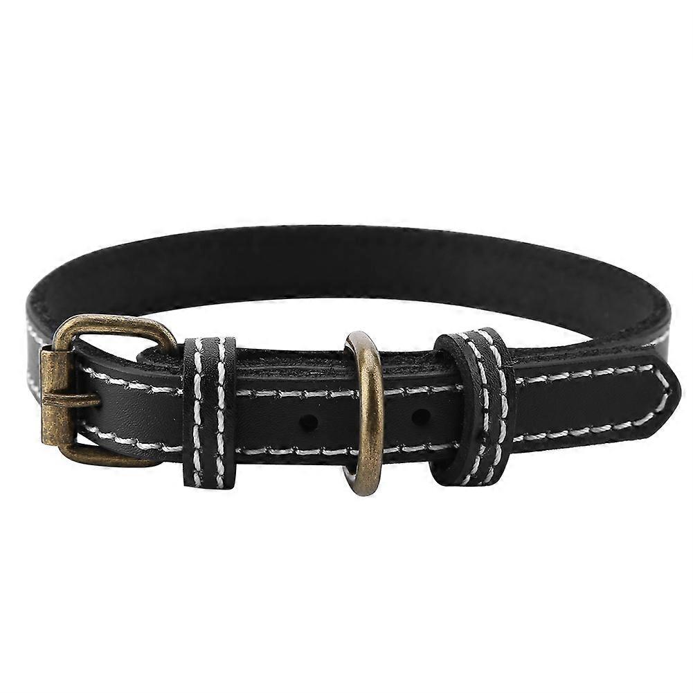 Small Dog Pet Collar Retro Cowhide Leather Neck Strap Decorative Collar for Small Breeds in Brown Color