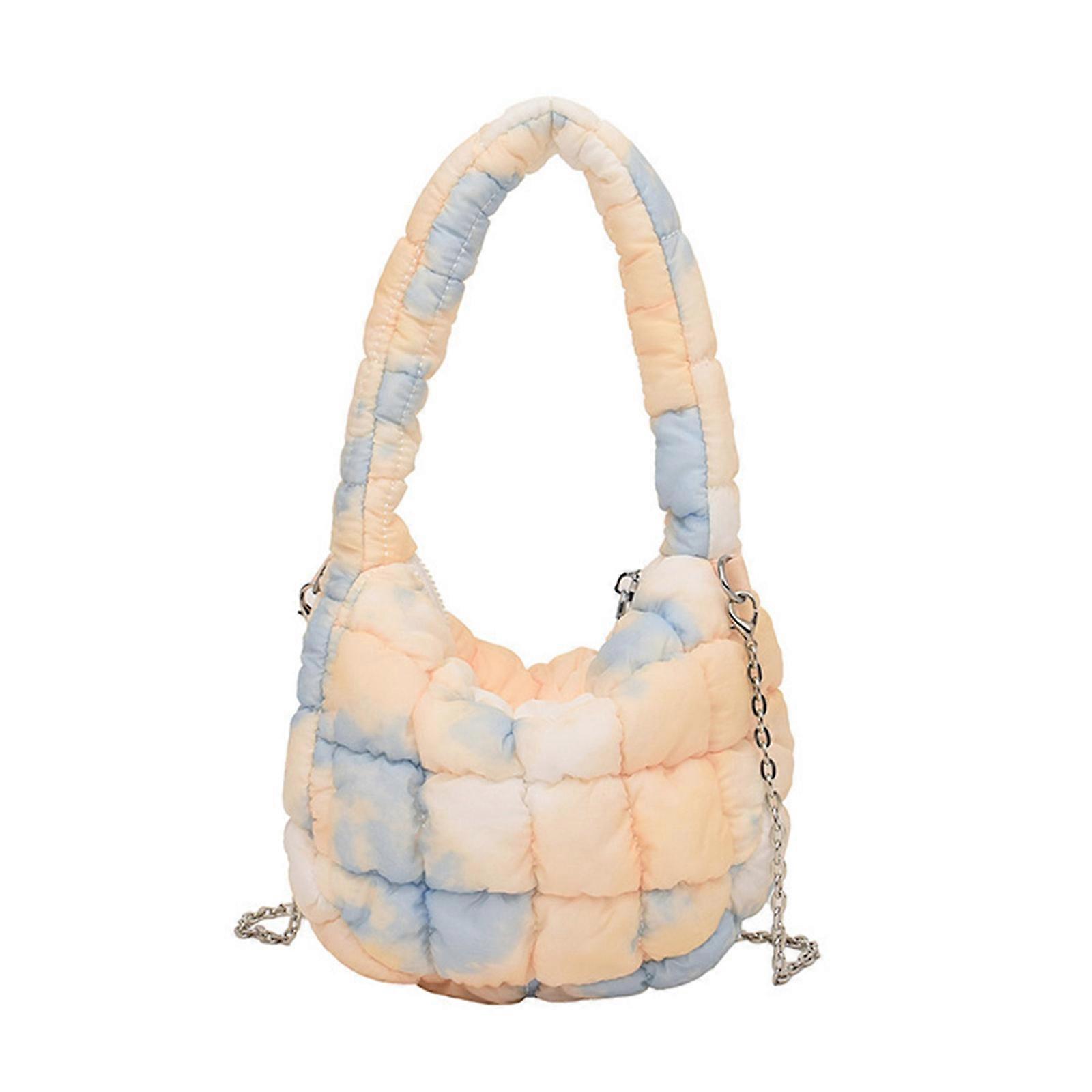 Smarte koreanske hobos-tasker 2023 Nylon Tie Dye Broderet Rhombus Dekoration Luksus håndtasker og punge til kvinder lysegul