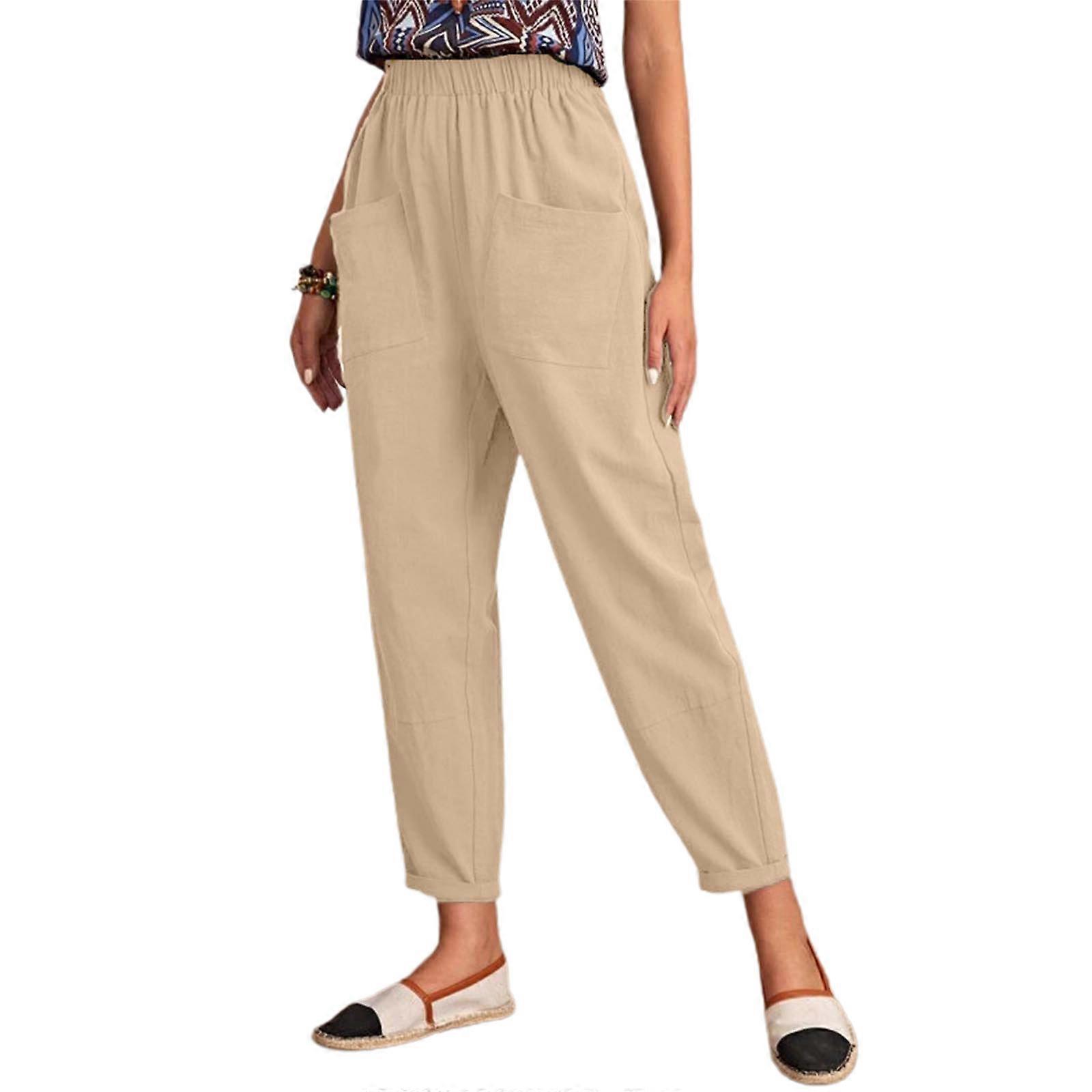Stylish Elastic Waist Capris Pants in Cotton and Linen Wide Leg