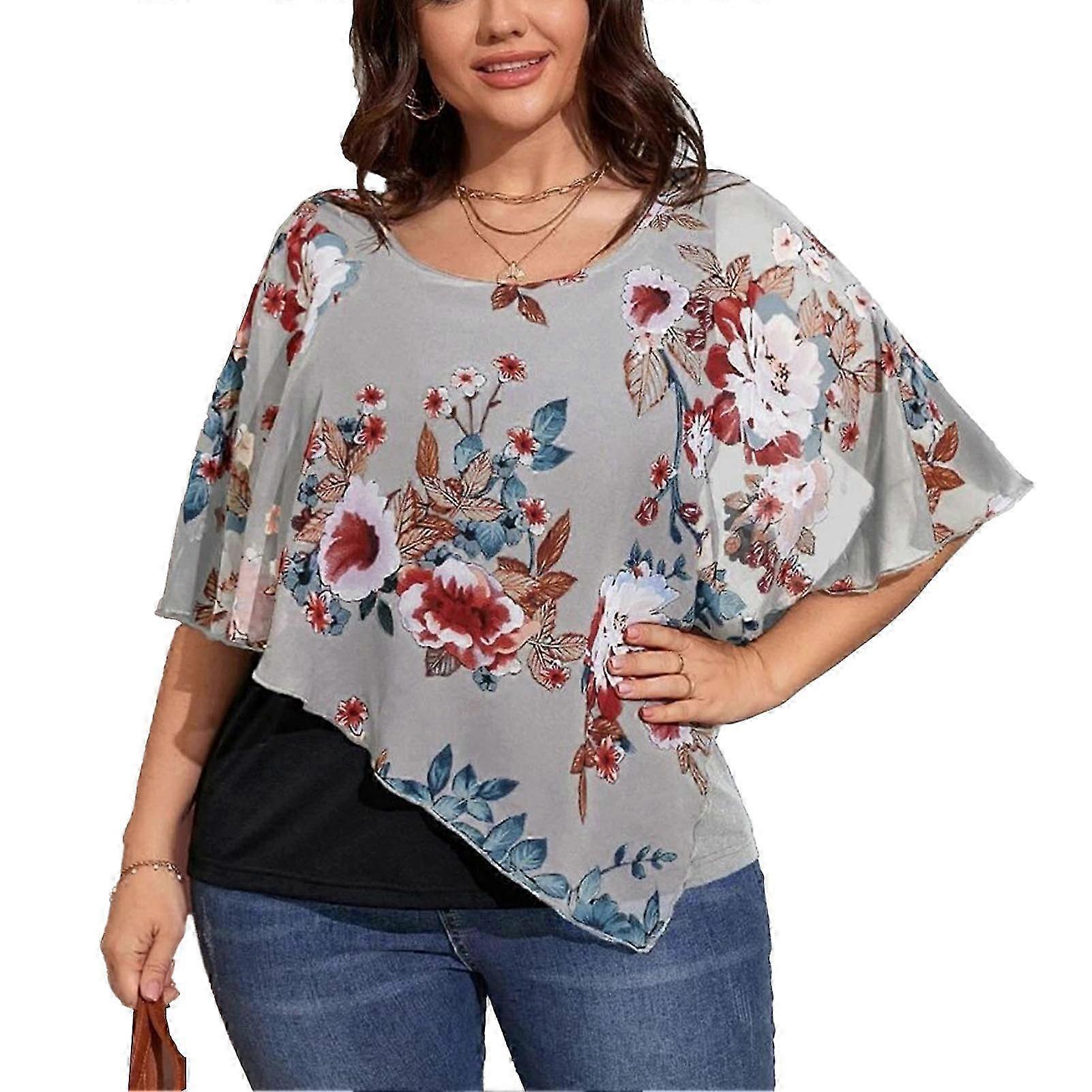 Tryck Casual Sjal Topp Rund hals Asymmetrisk Andningsbar Chiffong Sjal Blus för fest Shopping Resor