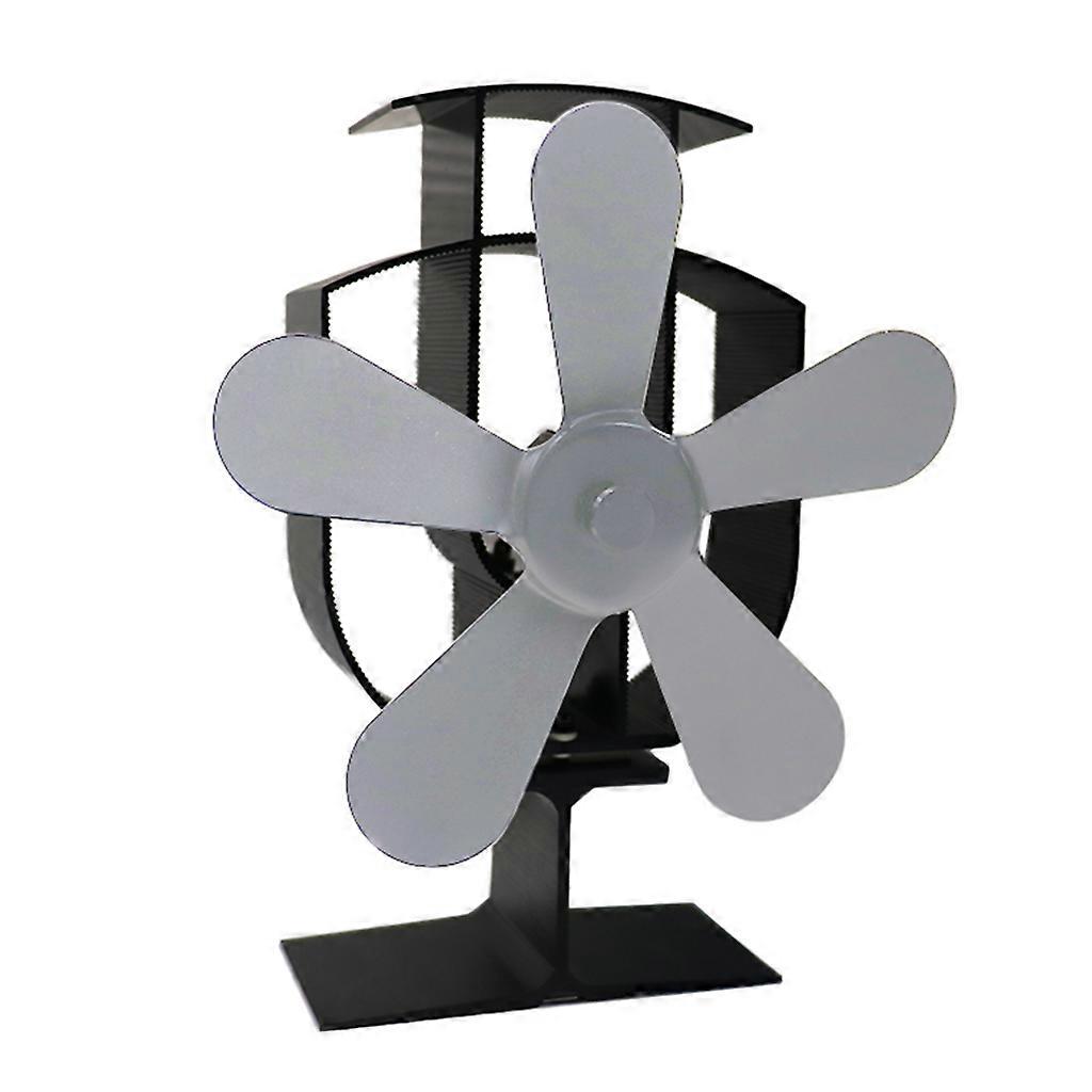 Heat Powered Stove Fan YL402 Auto-sensing Wood Log Burning Stove with Thermometer Efficient Fireplace Fan for Wood Log Silver