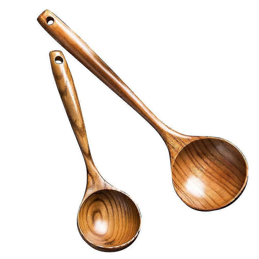 Conjunto de colheres de cozinha de madeira de 14 e 11 polegadas com conchas de servir