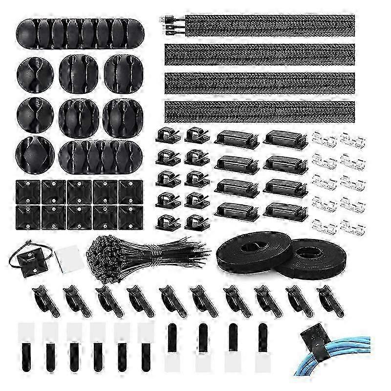 173PCS Cable Management Kit with Clips Ties for Wall Organizer