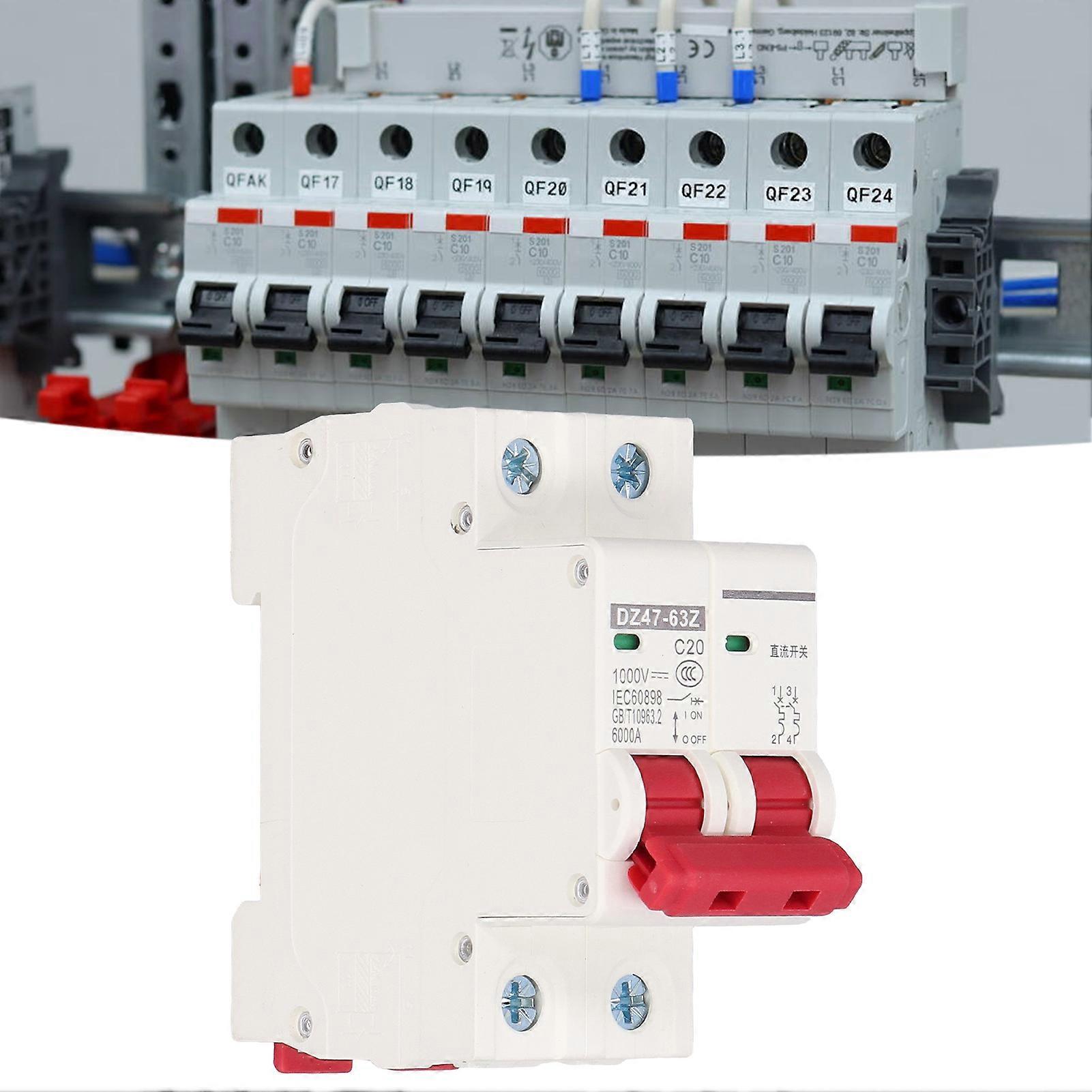 DC Miniature Circuit Breaker 2P Solar PV System Isolator DIN Rail Mount 1000V 20A DZ47‑63Z C20