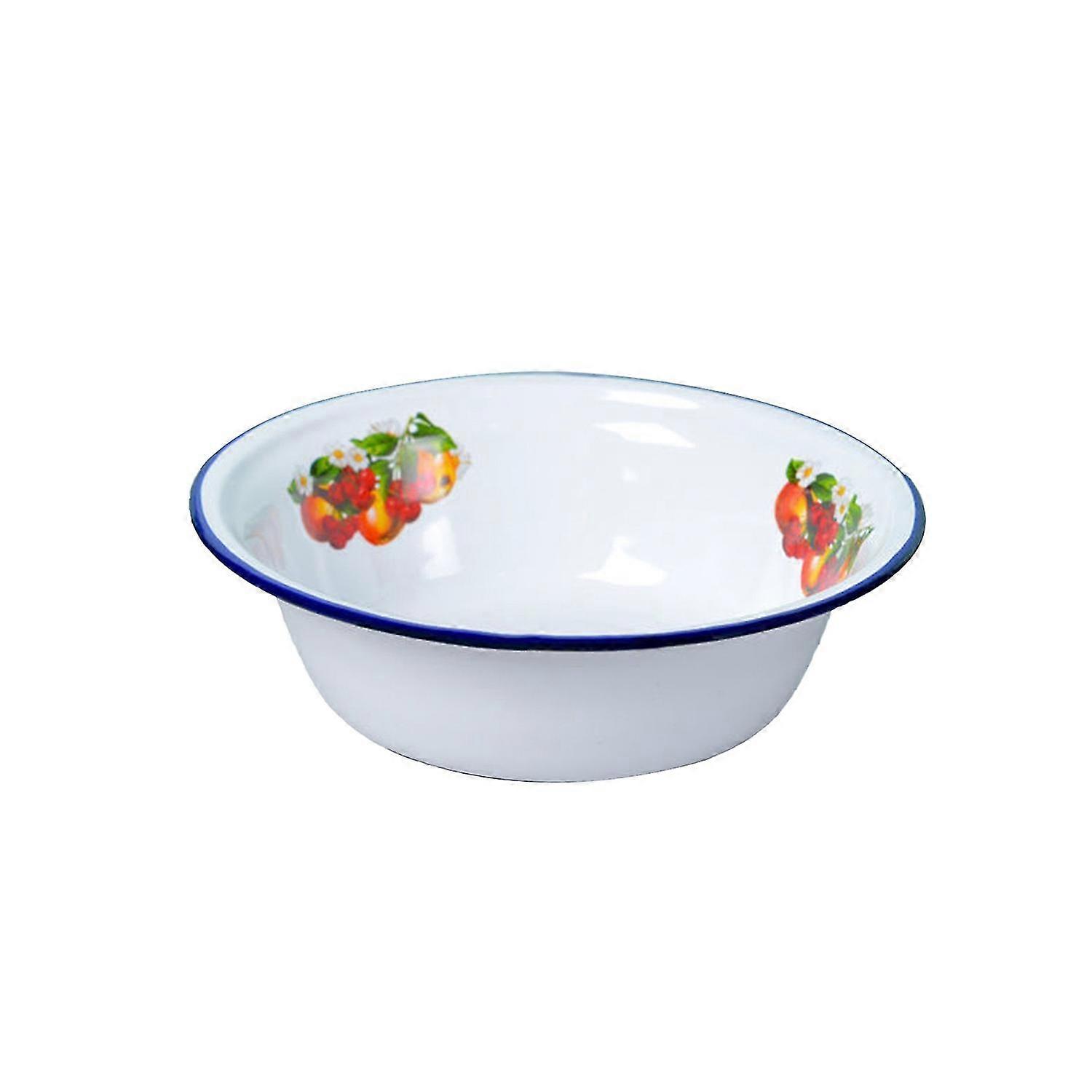 Thickened Enamel Bowl Washable Nostalgic Fruit Pattern Soup Basin for Dinner WEI
