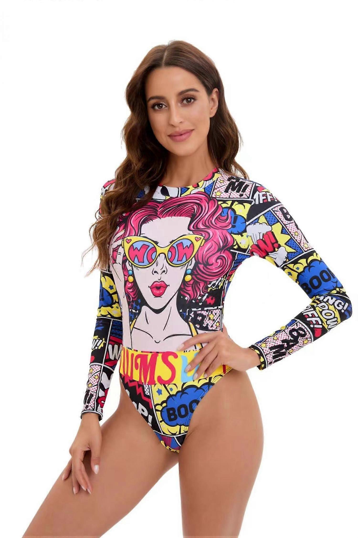 Womens One Piece Bathing Suit Floral Print Backless Rash Guard Cute Long Sleeve Swimsuit for Women Girls Wetsuit, Style1-pink, XL