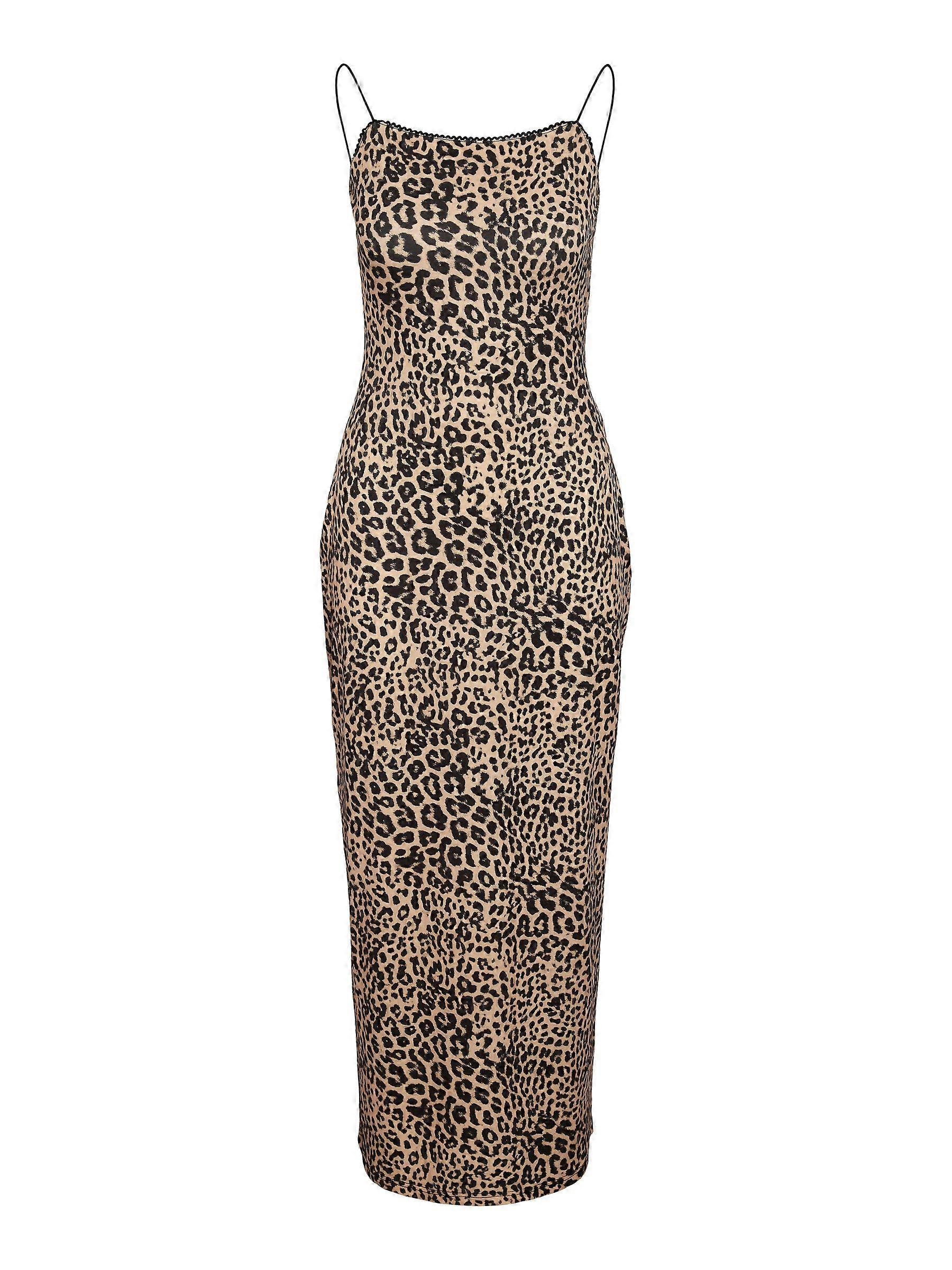Womens mididress with leopard pattern and spaghetti straps