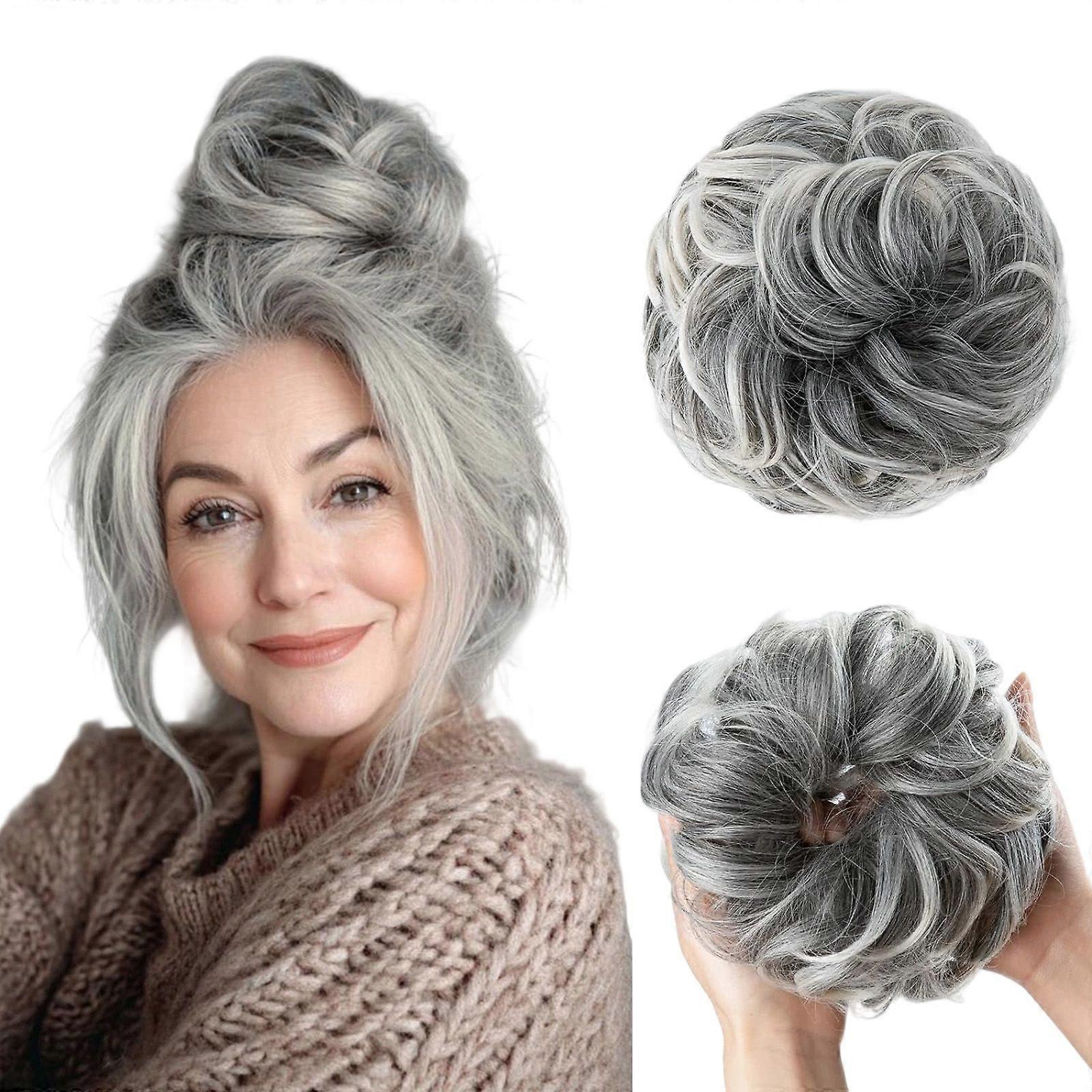 x Fluffy Bun Wig Ring - Silver Gray