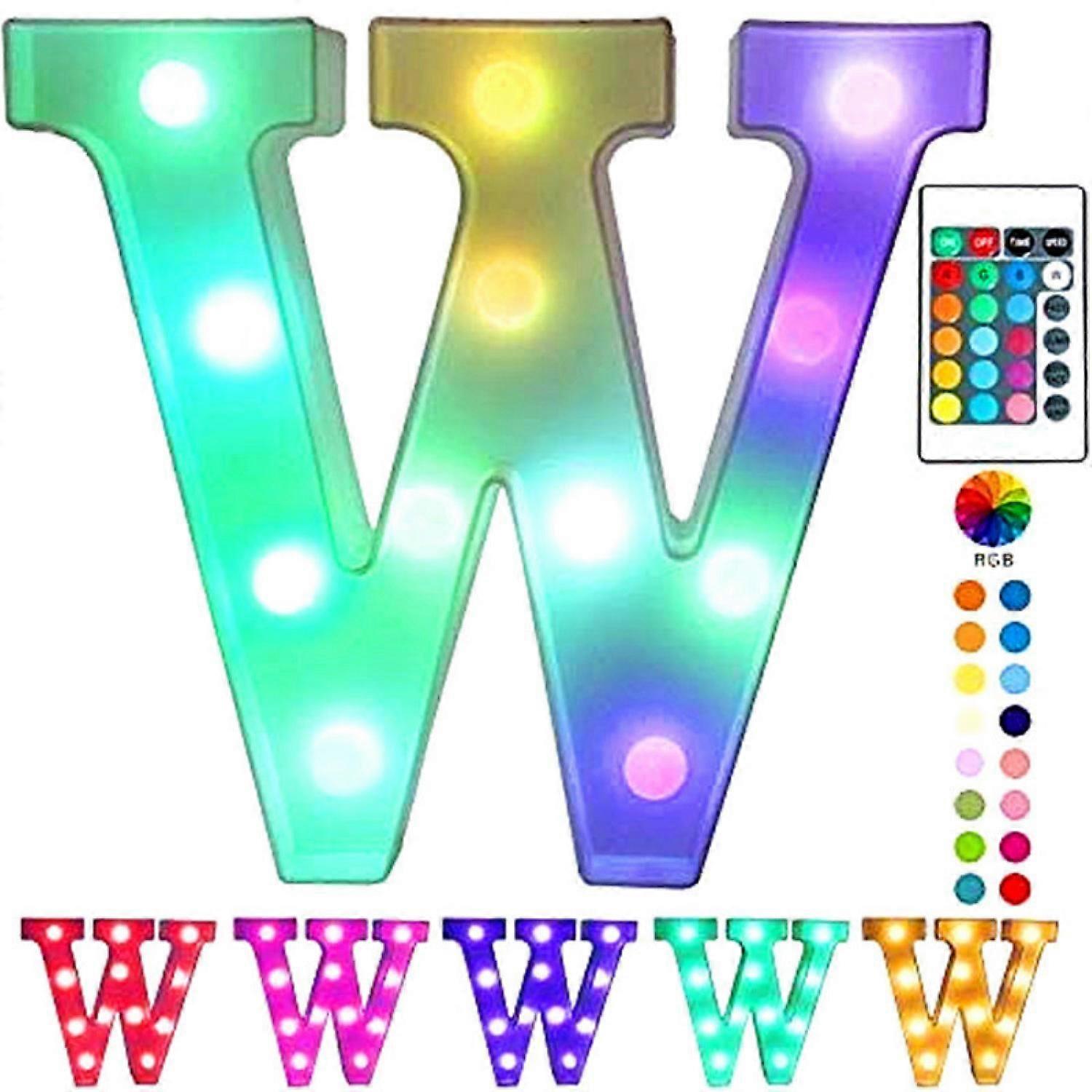 Qinwei Colorful LED Marquee Letter Lights with Remote Light Up Marquee Signs Party Bar Letters with Lights Decorations for The Home --- Multicolor W