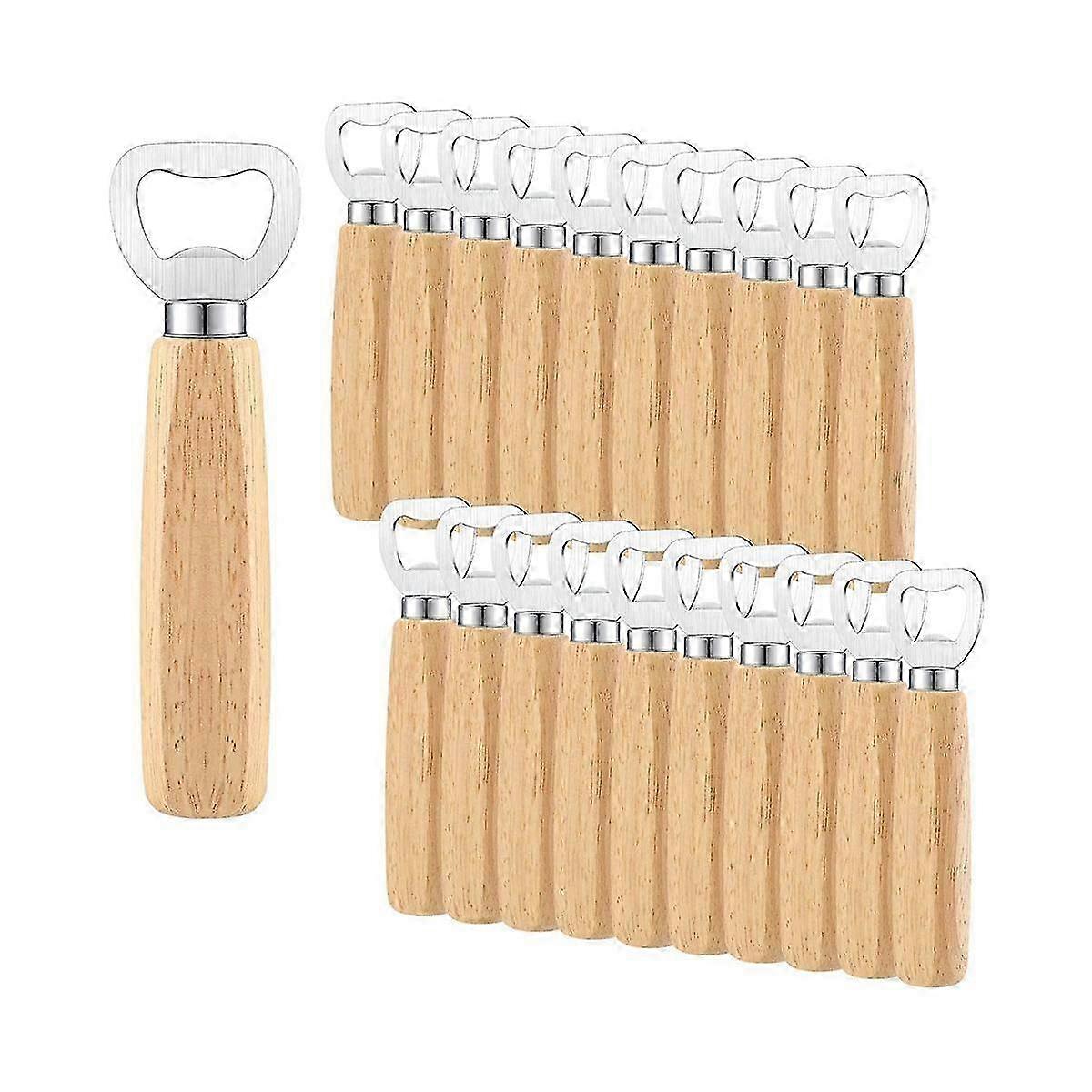 20-Piece Stainless Steel Bartender Set with Wood-Handle Bottle Openers for Beer Cider and Wine