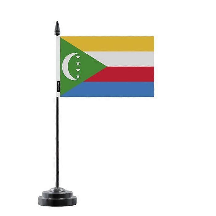 Comoros Table Flag – 14 x 21 cm – Polyester – Black Plastic Base