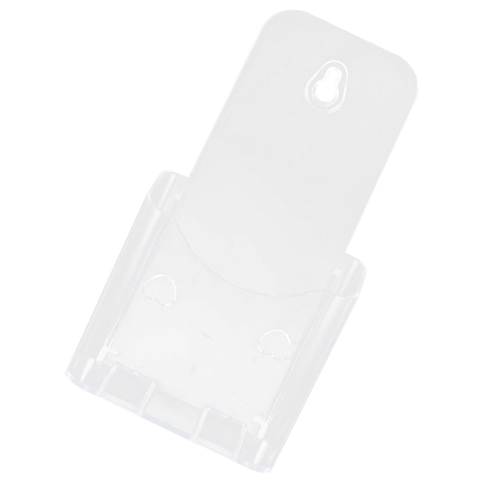 It sounds like you're looking for or describing a **transparent wall mounted magazine stand/file storage shelf** with **pre drilled holes** for easy