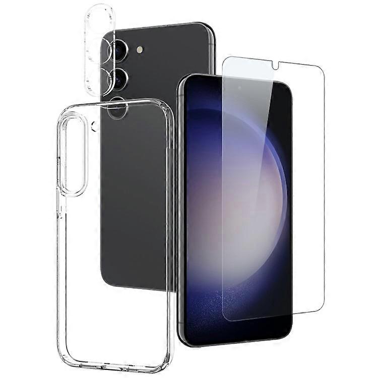 NORTHJO Compatible For Samsung Galaxy S23 TPU Phone Case+Tempered Glass Screen Protector+Camera Lens Film (Support Fingerprint Unl
