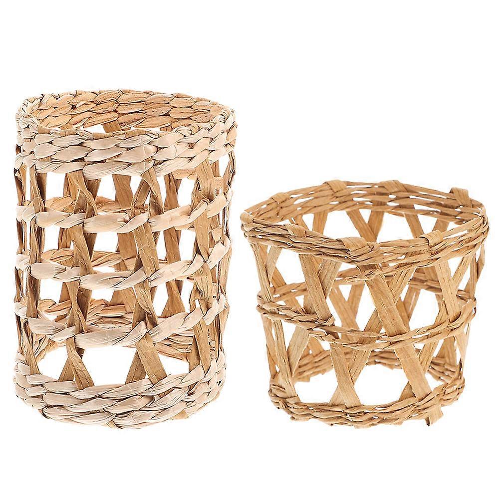 2pcs Decorative Woven Straw Cup Sleeves Non Slip Glass Bottle Covers Heat & Cold Insulating Hand Protection for Home & Parties