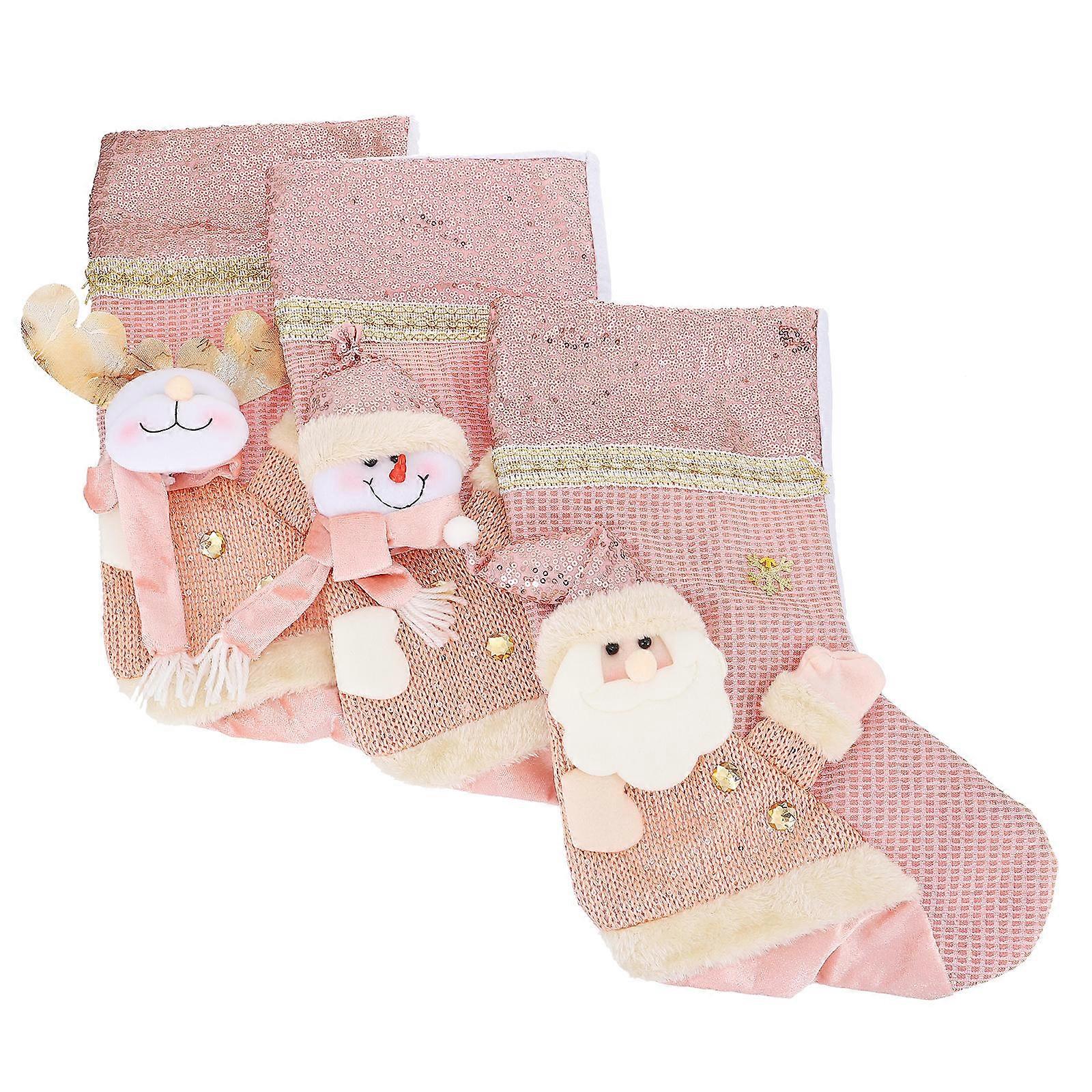 a refined and engaging product description based on your input:

 

🎄 **Festive Xmas Hanging Stockings Decor 3pcs Pink Knitted Christmas Stockings**