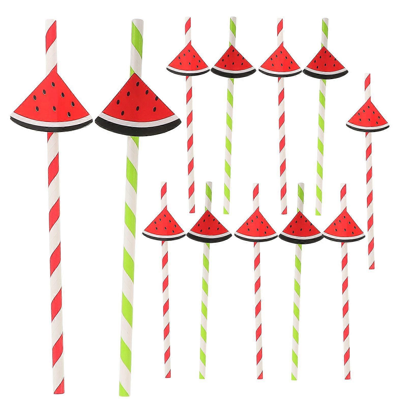 40pcs Decorative Straws Watermelon Straws Hawaii Theme Drinking Straws