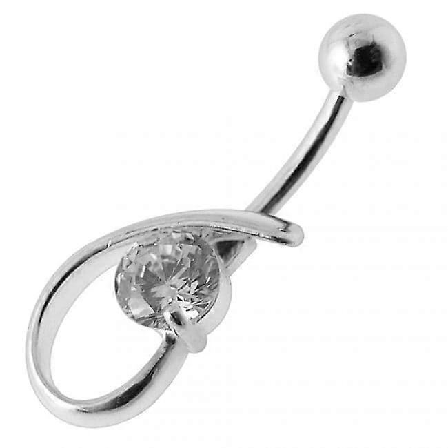 Fancy Single Stone Jewelled Silver Belly Ring