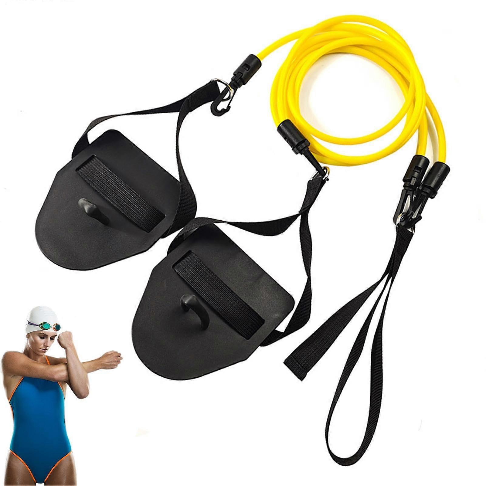 Elastic swimmingresistant exercise bands with swimming paddles
