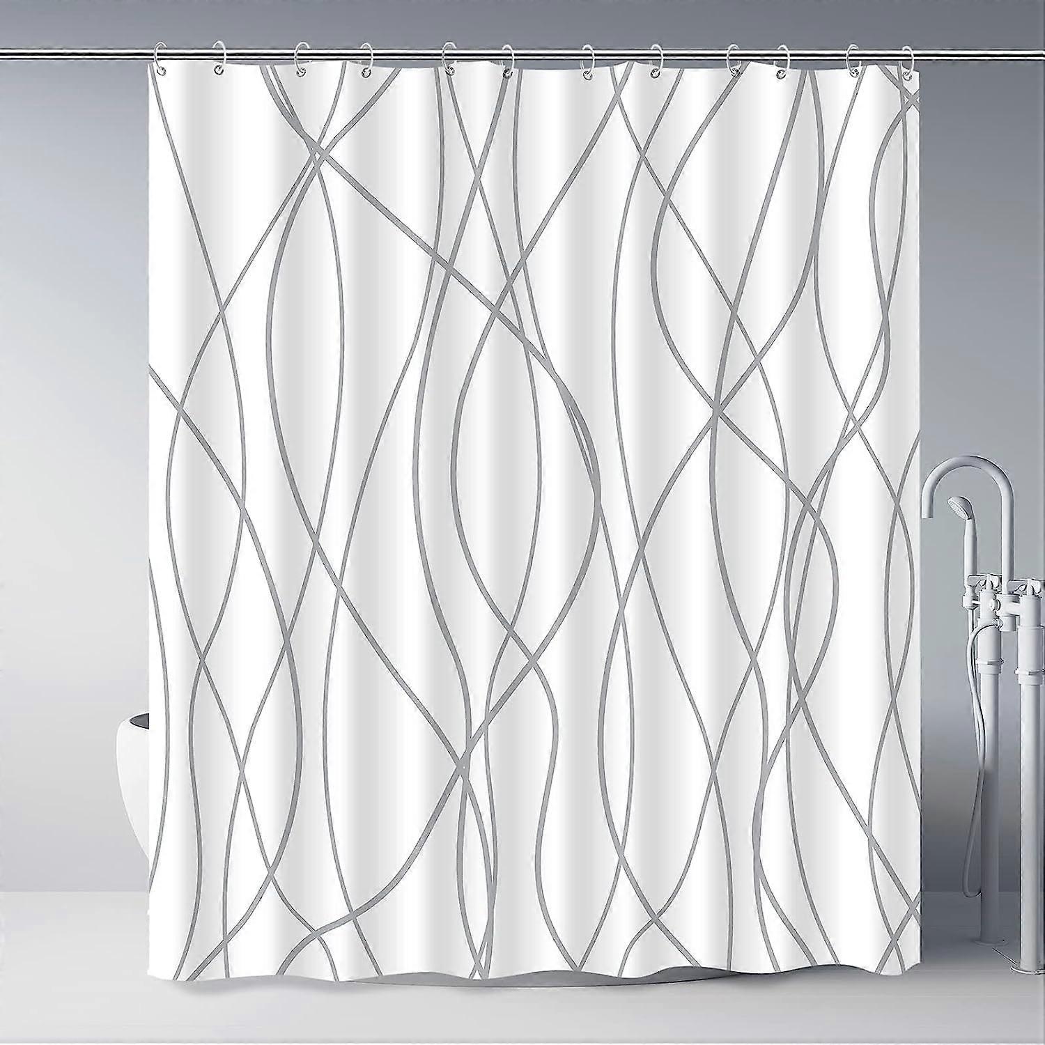 1 mildew-resistant shower curtain, striped, with 12 hooks