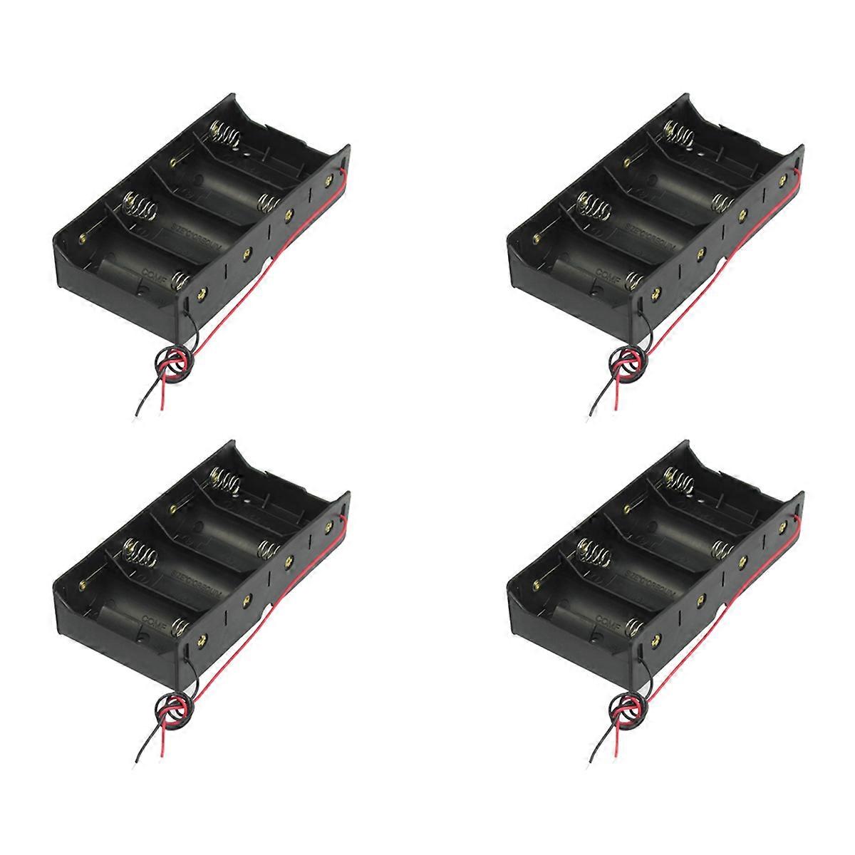 Black 4 x 1.5V D Battery Holder Storage Case Box w Wire Leads