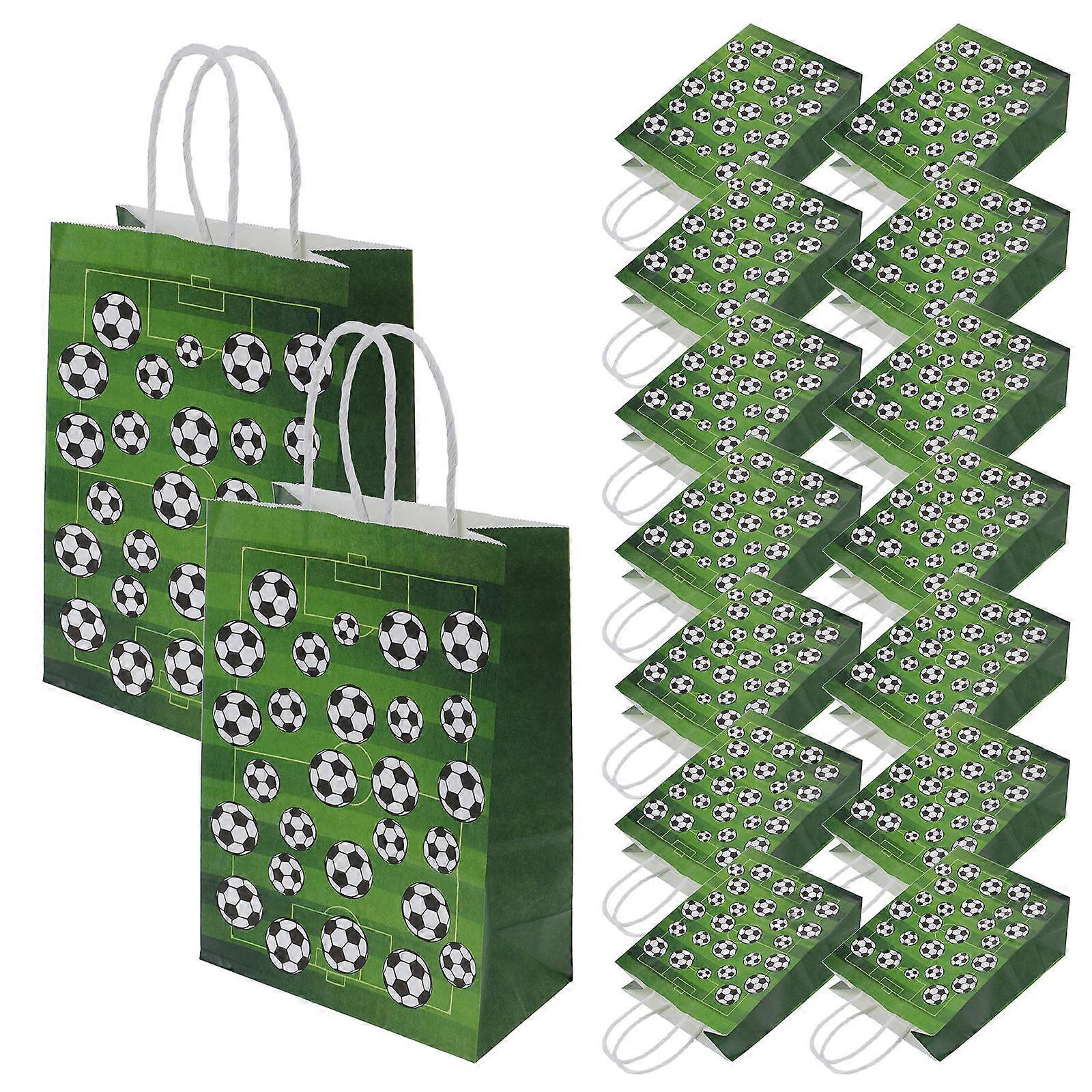 16pcs Football Party Bags, Kraft Paper with Durable Handle and Solid Base, Soccer Themed for Birthday Parties and Sports Events