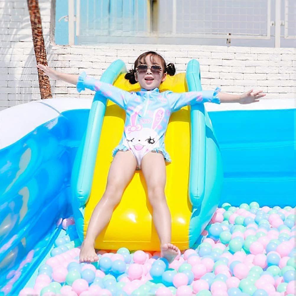Water Slide Fun 充气玩具,PVC 蓝色泳池玩具,158 x 79 x 62 厘米,室内室外游乐,带游泳池,夏季泳池配件(天蓝色)