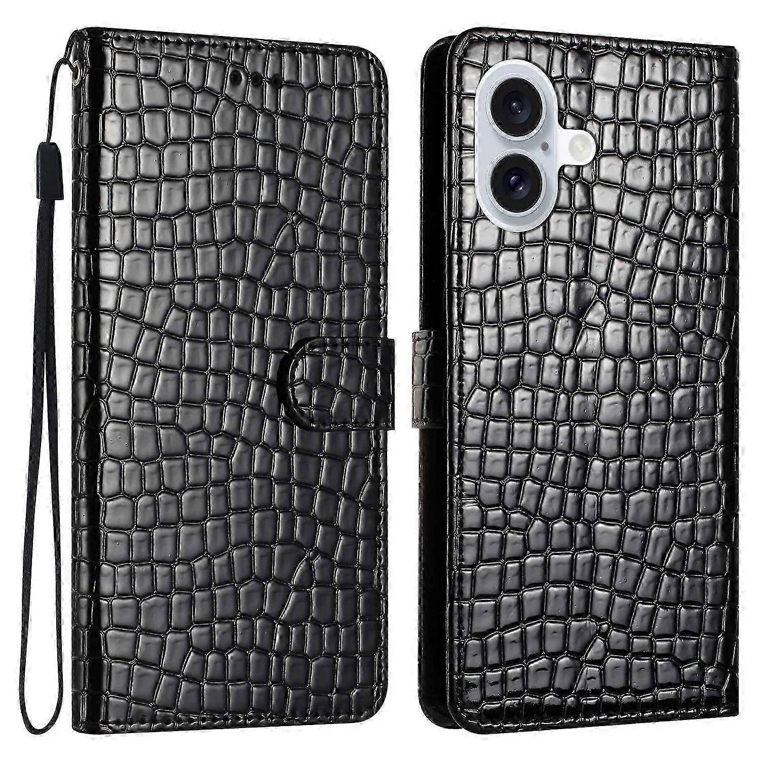 Case for a Certain Brand Phone with Crocodile Texture, Leather, Card Slots, and Stand Function