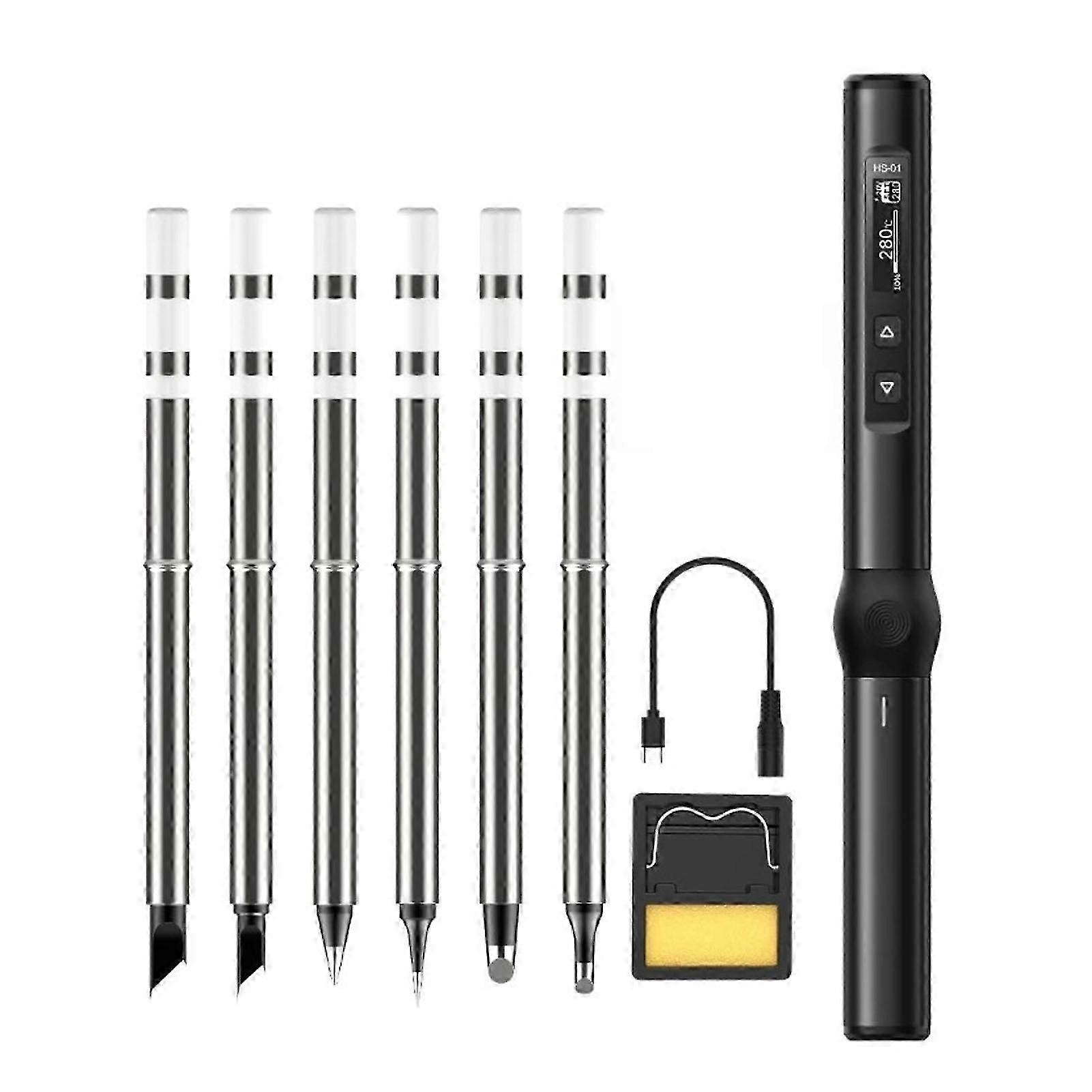Digital Display Electric Soldering Iron Kit with Adjustable Temperature and Fast Heating, Mini Size, Suitable for DC9-24V, Black