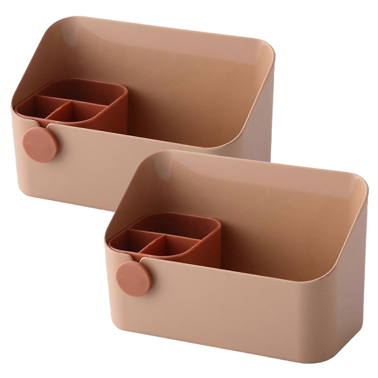 Make Up Cosmetic Organiser Set of 2 with Mirror, Pink Bathroom Storage Box, Dressing Table Container with Movable Inner Case