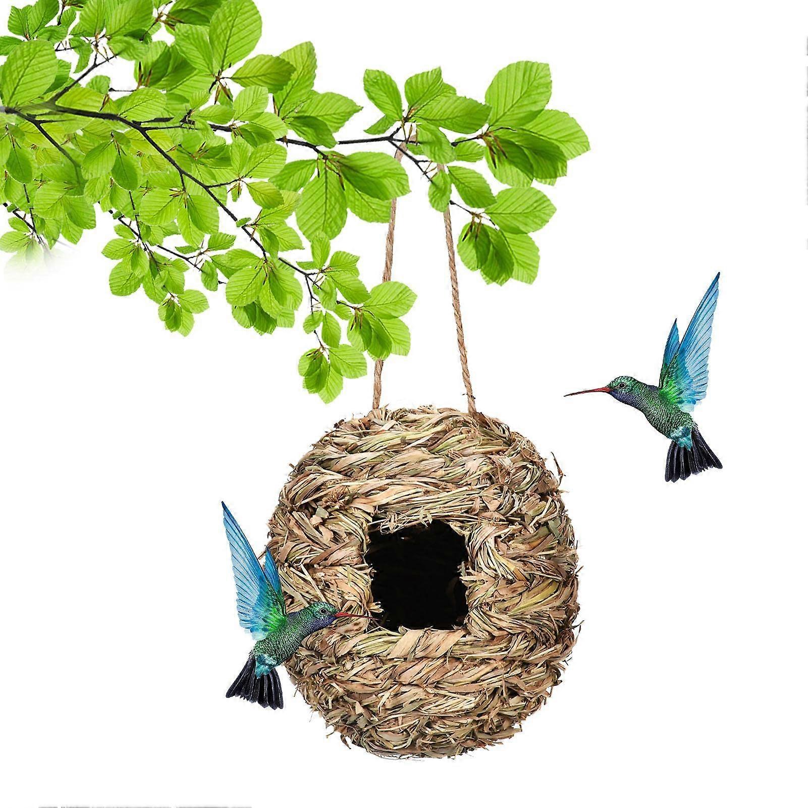 Handwoven Hummingbird House Bird Nest Box for Robins and Tits, Durable Outdoor Hanging Nesting Box, Natural Material