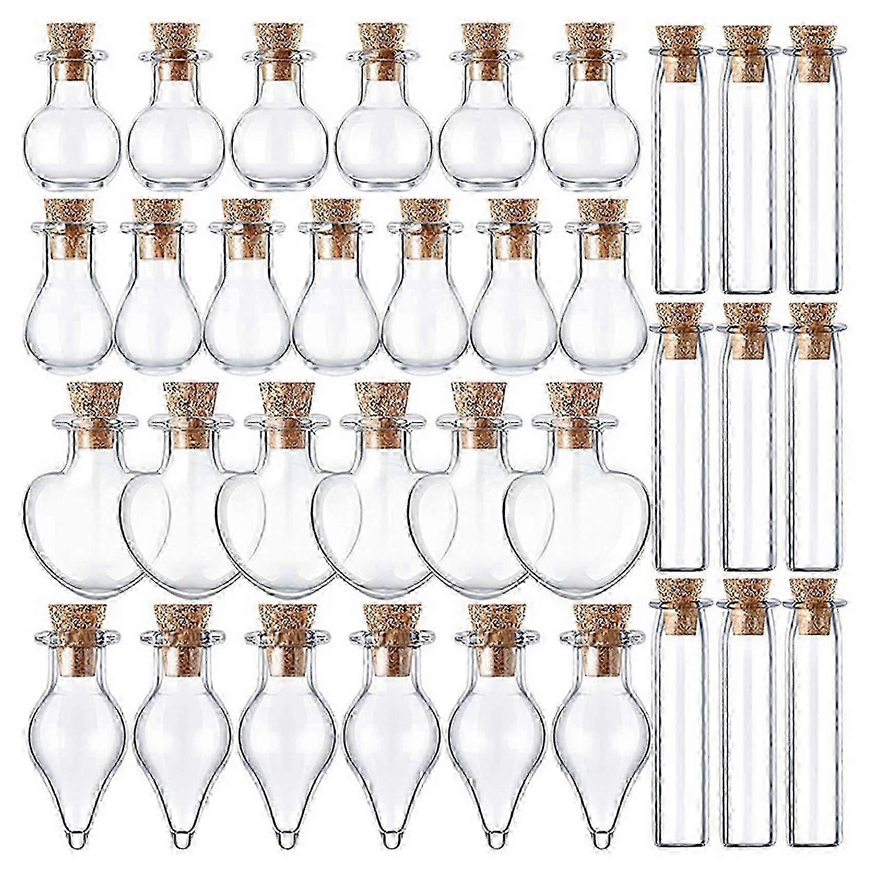 50 Small Mini Glass Jars Bottles with Cork Stoppers in 5 Shapes for Wishes and Drifting