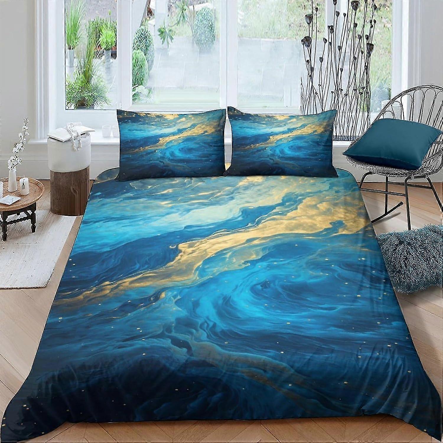 Marble Pattern 3D Duvet Cover 3 Piece Set One-sided Anti Allergic Bedding Set Soft Microfiber Quilt Cover with Zipper Closure for Bedding