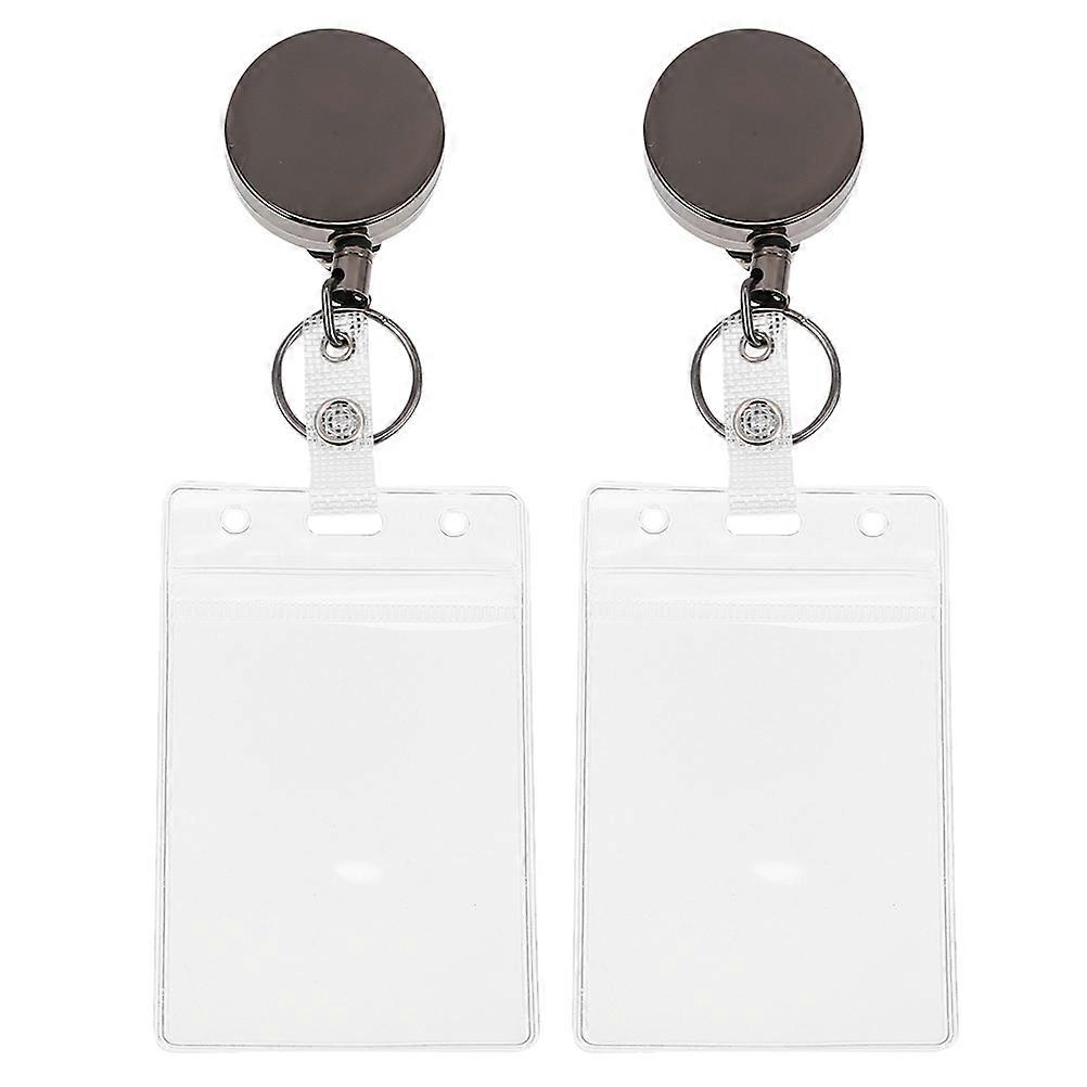 2pcs Retractable Badge Holder ID Card Protector with PVC Sleeve for Office, School, Business Travel – Compact & Portable Design