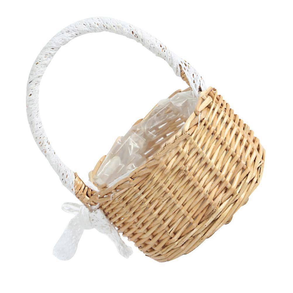 Flower Storage Container Khaki Plastic Woven Basket Shape 1Set