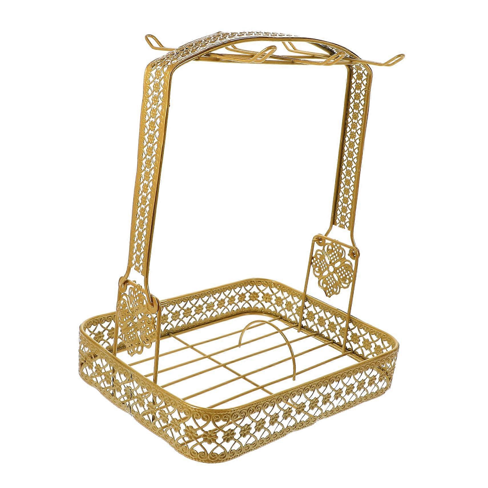 Metal coffee cup holder, sturdy organizer for cups and saucers, spacesaving and durable for bars.